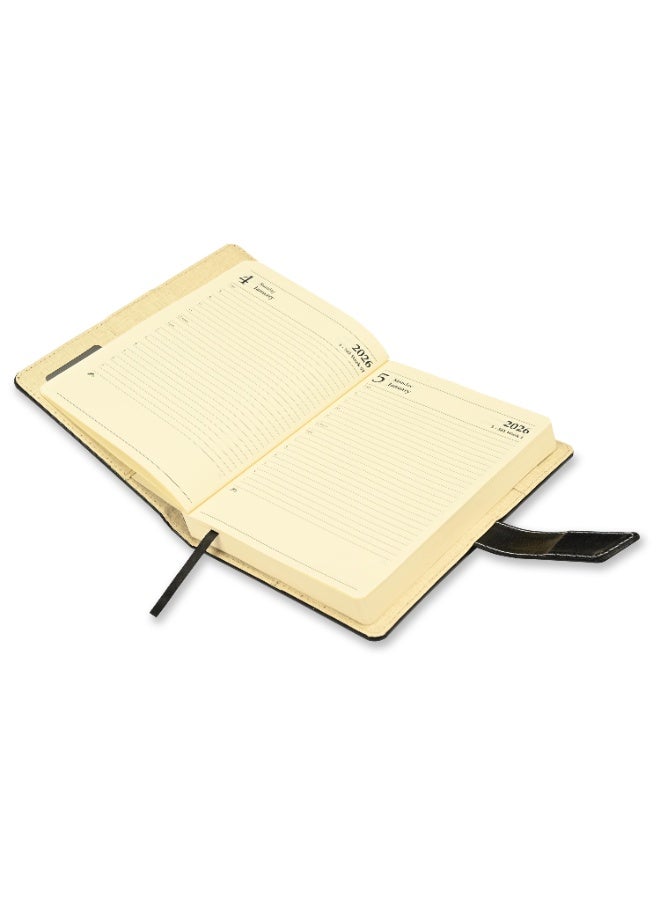FIS 2026 Diary, A5 Size Diary(148x210mm), Bonded Leather Materials, 2 Side Padded Sewn Jacket, Round Corners, Magnetic Lock, English, 70gsm Italian Ivory Paper, Black Color-FSDI86E26D01 - Image 2