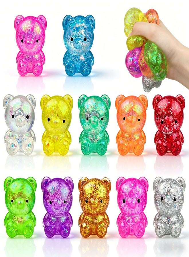 Jofan 12 Pack Squishy Stress Bear Glitter Squeeze Toy Stress Balls Sensory Fidget Toys for Adults Kids Stress Relief Party Favors Birthday Gifts - Image 1