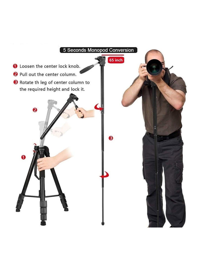 Jmary KP-2254 Professional Aluminum Tripod Monopod for All DSLR Cameras - Image 3