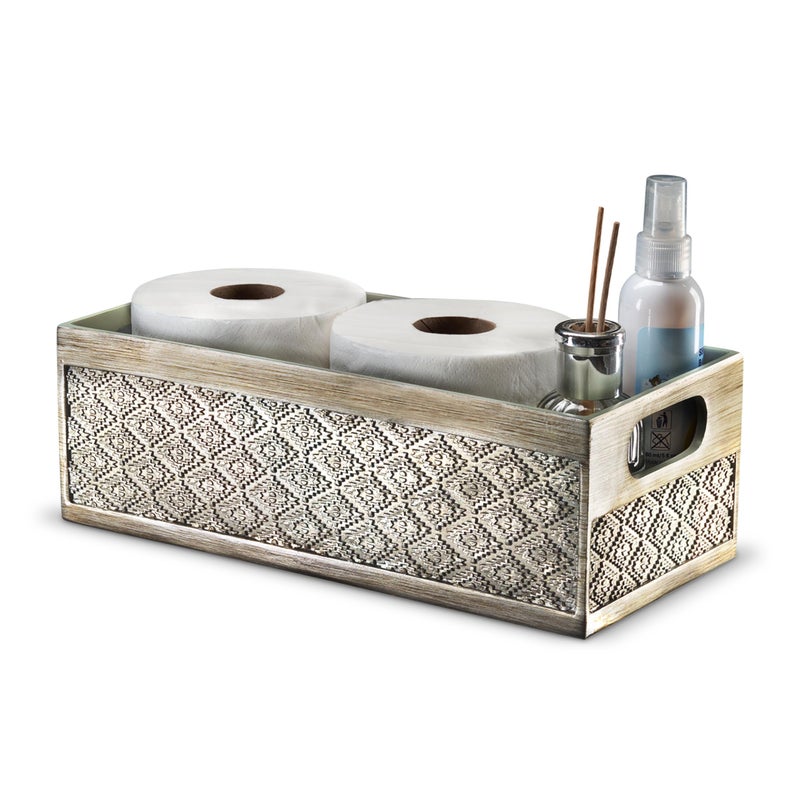 Creative Scents Dublin Silver Bathroom Decor Box Toilet Paper Holder Storage Basket - Decorative Toilet Tank Topper Bathroom Storage Organizer - Bathroom Sink Organizer Countertop Container - Image 1