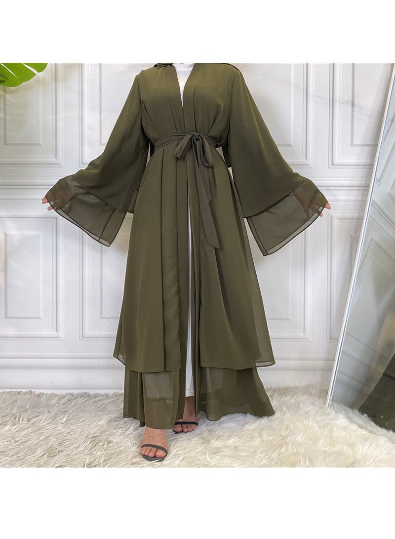 إسكدنيا عباية نسائية فستان مسلم مريح صلب فضفاض طويل كارديجان حجاب متين ومسامي رداء مفتوح الجبهة كفتان ماكسي للنساء المراهقات  - Image 1