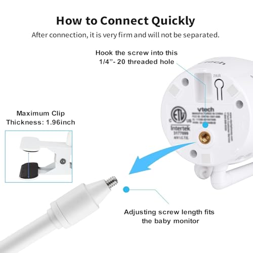 Tonton Flexible Baby Monitor Clip Clamp Mount Holder for HelloBaby HB65/HB40/HB6550/HB66/HB248/HB6339/HB6550 Pro, ANMEATE SM935E/SM650/Bonoch/ChildsFarm Baby Monitor, Long Gooseneck Arm, No Tools Needed - Image 5