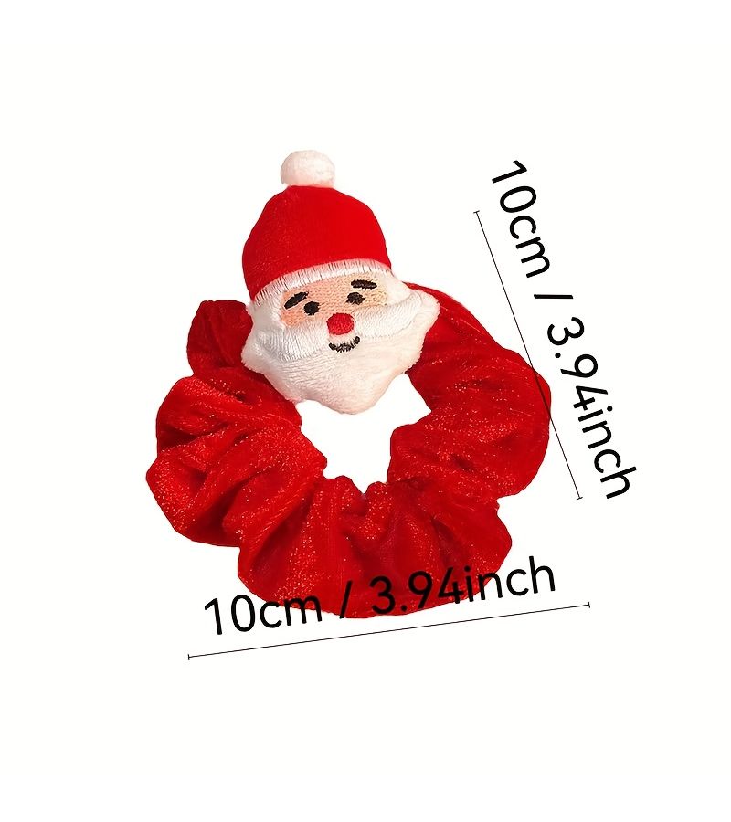 5 Piece Christmas Hair Tie Set Santa Reindeer Trees Red Green - Image 4
