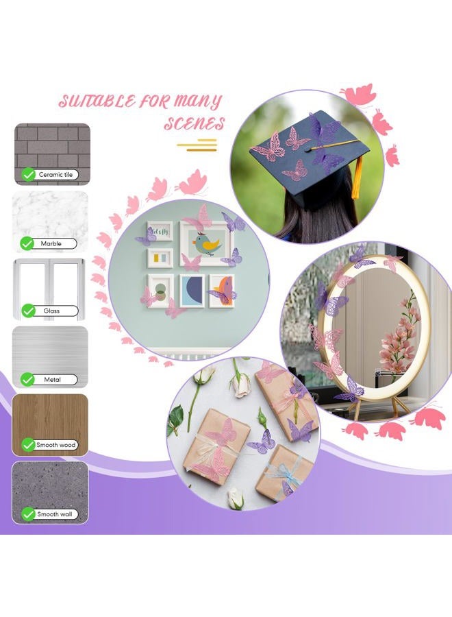 XUNXMAS 3D Butterfly Wall Decor 3 Sizes 4 Styles Butterfly Party Decorations Cake Decorations Removable Stickers Wall Decor Room Mural Metallic Kids (Purple+Pink, 48Pcs) - Image 5