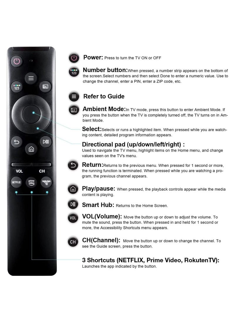 Generic - Universal Remote-Control for Samsung Smart-TV, Remote-Replacement of HDTV 4K UHD Curved QLED and More TVs, with Netflix Prime-Video Buttons - Image 1
