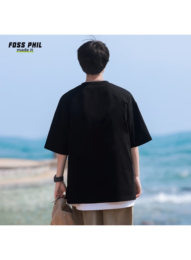 Foss Phil Short-sleeve T-shirt For Men And Women, Summer Sports Casual Trendy Printed Pure Cotton Top, Men's And Women's Clothing F0013 Black L - Image 3