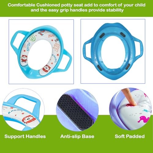 Safe-O-Kid Cushioned Potty Training Seat for Kids | Soft Padded Toilet Seat with Handles & Splash Guard | Non-Slip | 4-36 Months | Easy to Clean | Blue - Image 2