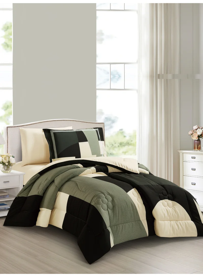 Donetella Bedding Comforter Set, twin Size Fits 120x200 cm - 4-Pcs Digital Print Quilted Bed Set, Microfiber Fabric - 1 Comforter, 1 Fitted Sheet, 1 Pillow Shams, 1 Pillowcases.