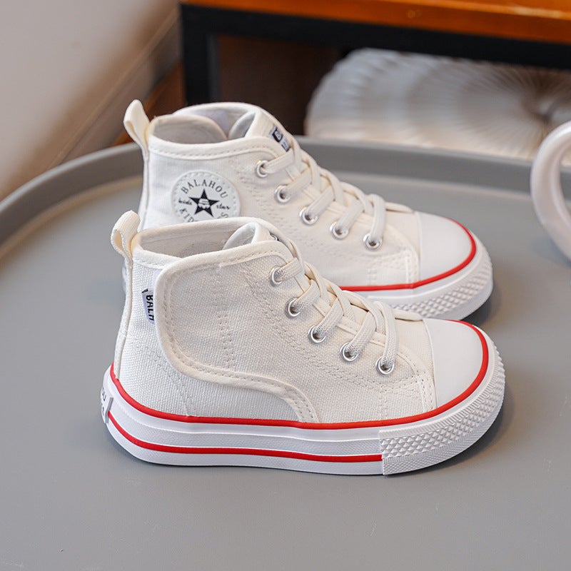 Korean Children'S High-Top Canvas Shoes Autumn Mango Head Small White Shoes For Boys And Girls Velcro Baby Toddler Shoes - Image 1