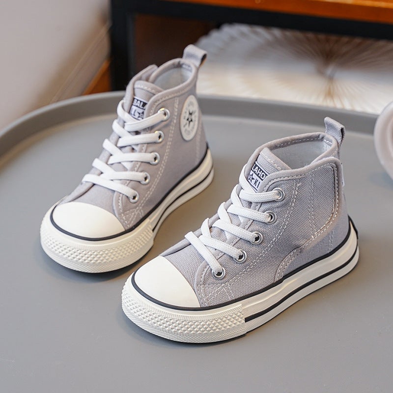 Korean Children'S High-Top Canvas Shoes Autumn Mango Head Small White Shoes For Boys And Girls Velcro Baby Toddler Shoes - Image 4