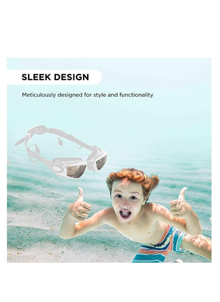 EL1005 Stylish Swimming Goggle with Anti-Fog and UV Protection | Material : Silicon, PU | Attached Ear Buds and Adjustable Strap | Soft Silicone Gasket for Leak Proof | With Hard Case