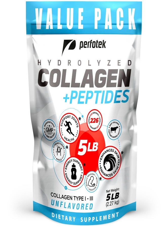 Perfotek Collagen Powder for Women Men (5Lb) Types I & III Unflavored Easy to Mix Hydrolyzed Protein Peptides Non-GMO Grass-Fed Gluten-Free Kosher Pareve Healthy Hair Skin Joints and Nails - Image 1