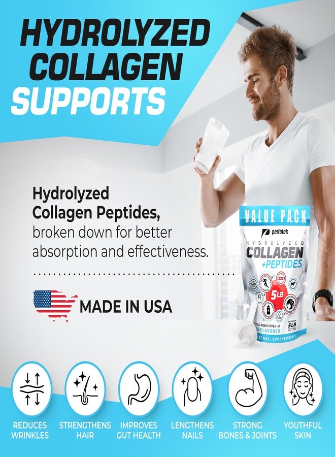 Perfotek Collagen Powder for Women Men (5Lb) Types I & III Unflavored Easy to Mix Hydrolyzed Protein Peptides Non-GMO Grass-Fed Gluten-Free Kosher Pareve Healthy Hair Skin Joints and Nails - Image 4