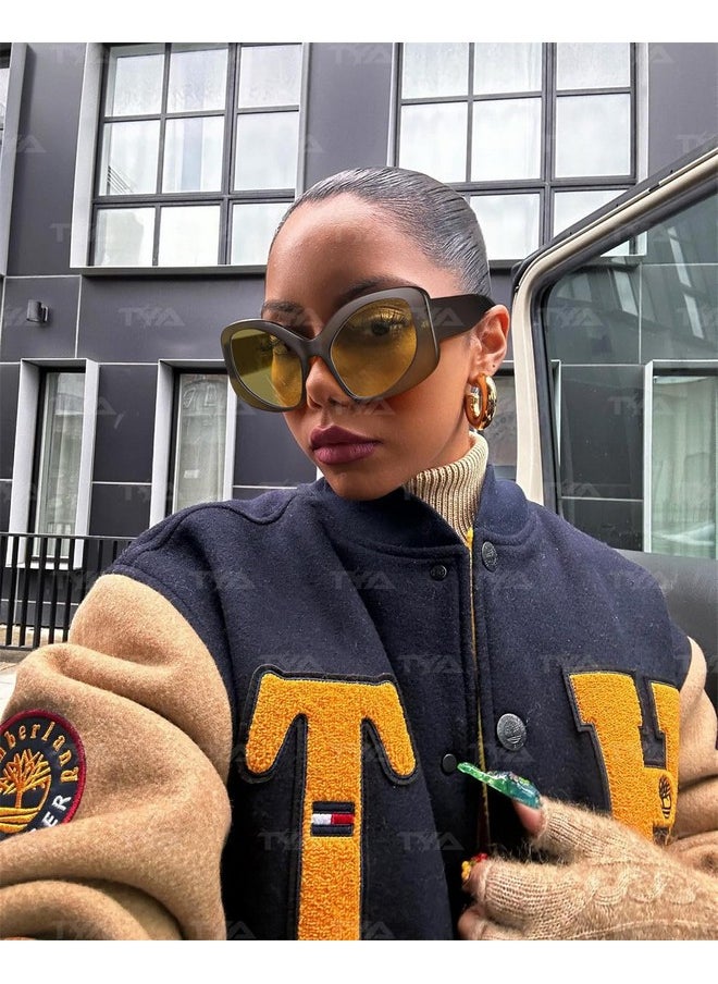 TYA Oversized Sunglasses For Women Fashion Oval Futuristic Chunky Sunglasses Cateye Rectangular Shades Glasses Eyeglasses Green  - Image 2
