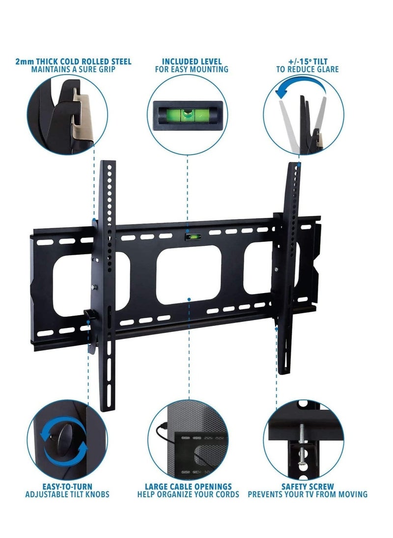 BGM Tilting TV Wall Mount Bracket For Samsung Sony LG,TCL Element 32 40 42 47 50 55 60 65 Inch TVs VESA 200x200 400x400 600x400, 750x450 Compatible Premium Tilt 175 Lbs Capacity  - Image 2