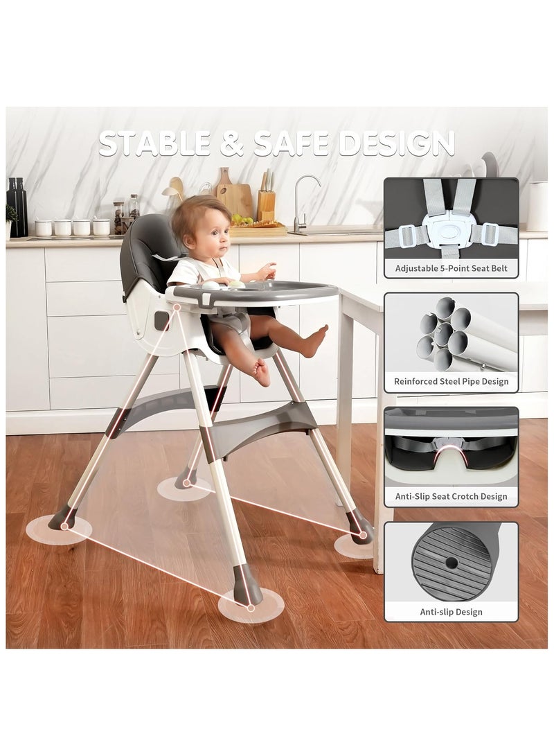 NNEWVANTE Baby High Chair, 6 in 1 Convertible High Chairs for Babies and Toddlers with 5-Point Safety Harness,Foldable High Chair for Space-Saving, Adjustable Dining Tray,Backrest & Height,Easy to Clean Surface  - Image 2