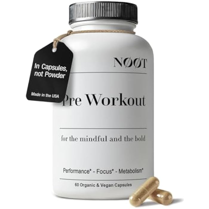 NØØT NOOT Pre Workout – Natural Pre Workout Supplement, Caffeine-Free, PreWorkout with L-Carnitine, Magnesium Taurate & Green Tea Extract for Endurance & Fat Burning for Women and Men, 60 Organic Capsules - Image 1