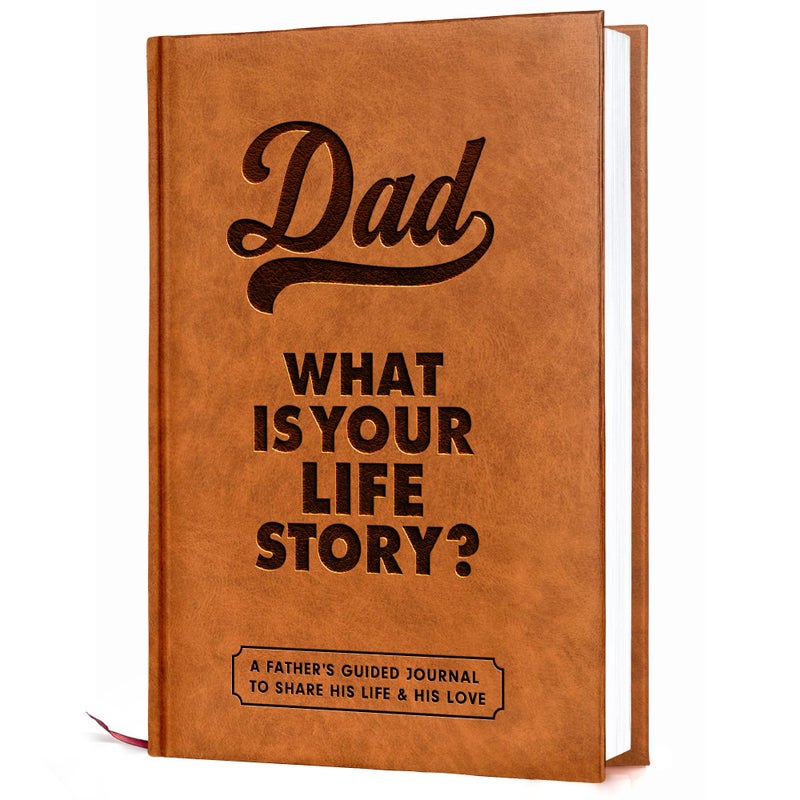 BRAVEBUG Gifts for Dad from Daughter, Son - Personalized Father's Day Gifts for dad, Husband - Christmas, Birthday Gift for Dads - Dad Story Book to Fill Out, Dads Guided Journal Life Story Leather Journal - Image 1