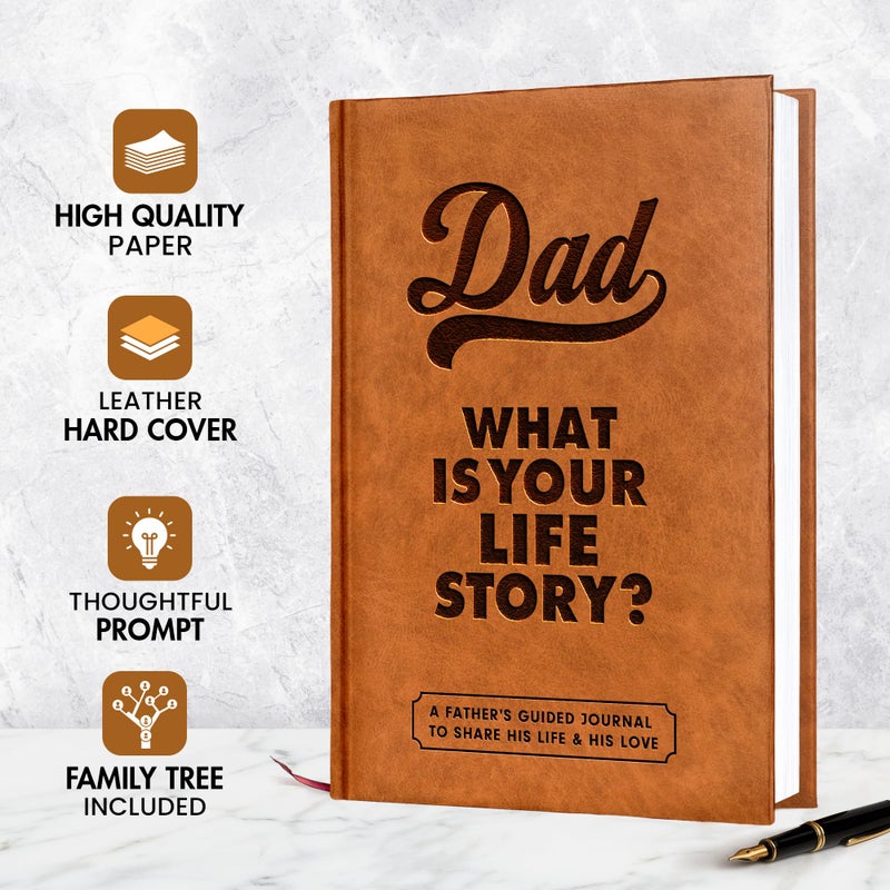 BRAVEBUG Gifts for Dad from Daughter, Son - Personalized Father's Day Gifts for dad, Husband - Christmas, Birthday Gift for Dads - Dad Story Book to Fill Out, Dads Guided Journal Life Story Leather Journal - Image 3