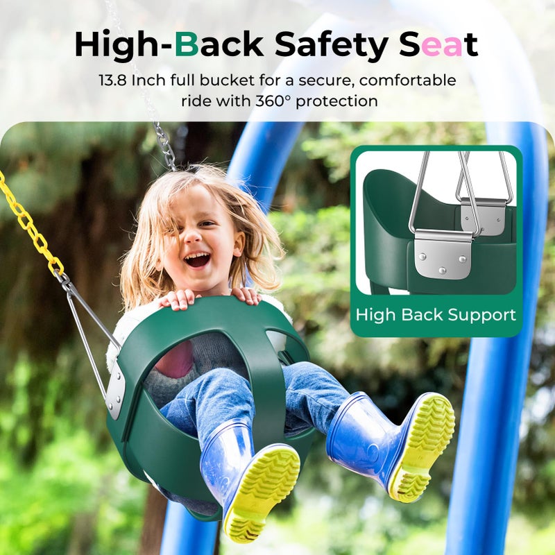 DECORLIFE Toddler Swing, Baby Swing Outdoor â€“High Back Full Bucket Swing Set, 330lb Capacity, Safety Design, Plastic-Coated Chains and Quick-Snap Carabiners for Backyard, Playground - Image 2