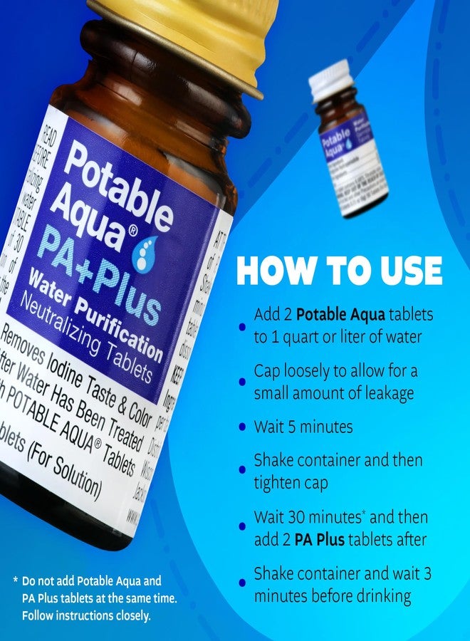 Potable Aqua Water Purification Tablets with PA Plus, Portable and Effective Solution for Camping, Hiking, Emergencies, Natural Disasters and International Travel, Two 50ct Bottles - Image 5