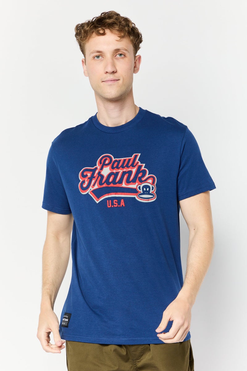 Paul Frank Men Crew Neck Short Sleeves Graphic Print T-Shirt, Blue  - Image 1