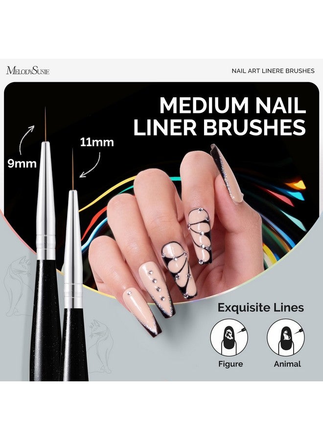 MelodySusie فرش طلاء الأظافر من ميلودي سوزي 5 قطع مجموعة أقلام تصميم فن الطلاء الجل الاحترافية لخطوط رفيعة وطويلة، تفاصيل صغيرة، رسم دقيق، تلوين رقيق بأحجام 5/7/9/11/20 مم - Image 4