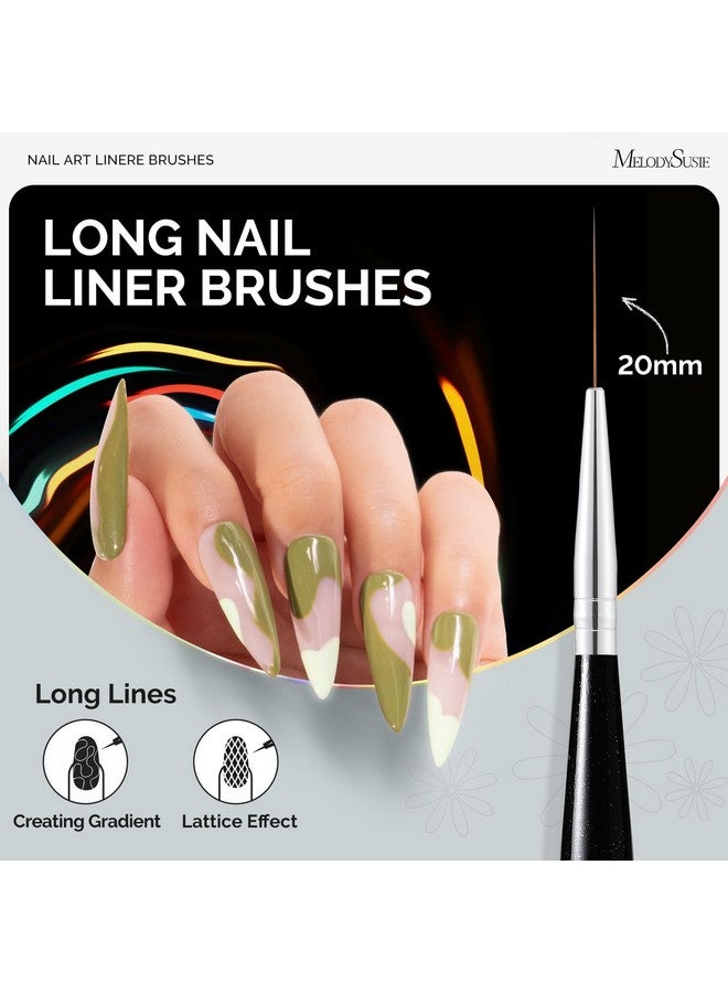 MelodySusie فرش طلاء الأظافر من ميلودي سوزي 5 قطع مجموعة أقلام تصميم فن الطلاء الجل الاحترافية لخطوط رفيعة وطويلة، تفاصيل صغيرة، رسم دقيق، تلوين رقيق بأحجام 5/7/9/11/20 مم - Image 5