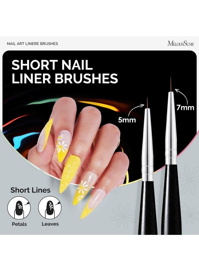 MelodySusie فرش طلاء الأظافر من ميلودي سوزي 5 قطع مجموعة أقلام تصميم فن الطلاء الجل الاحترافية لخطوط رفيعة وطويلة، تفاصيل صغيرة، رسم دقيق، تلوين رقيق بأحجام 5/7/9/11/20 مم - Image 3