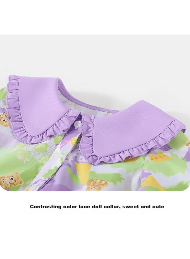 Classic Teddy Girls' Dress Children's Cotton Floral Dress Spring Princess Dress Purple Size 90 - Image 4