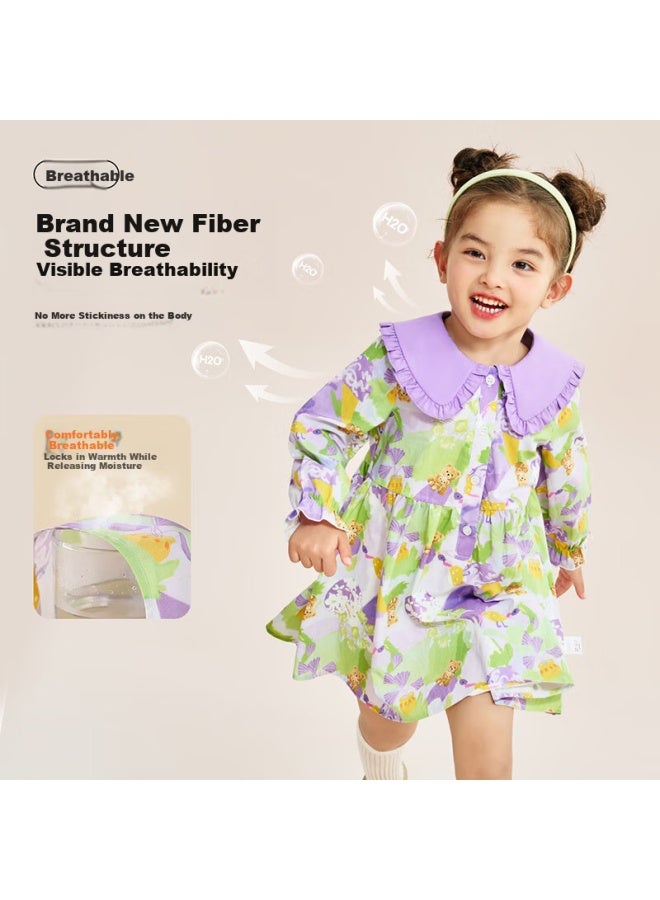 Classic Teddy Girls' Dress Children's Cotton Floral Dress Spring Princess Dress Purple Size 90 - Image 1