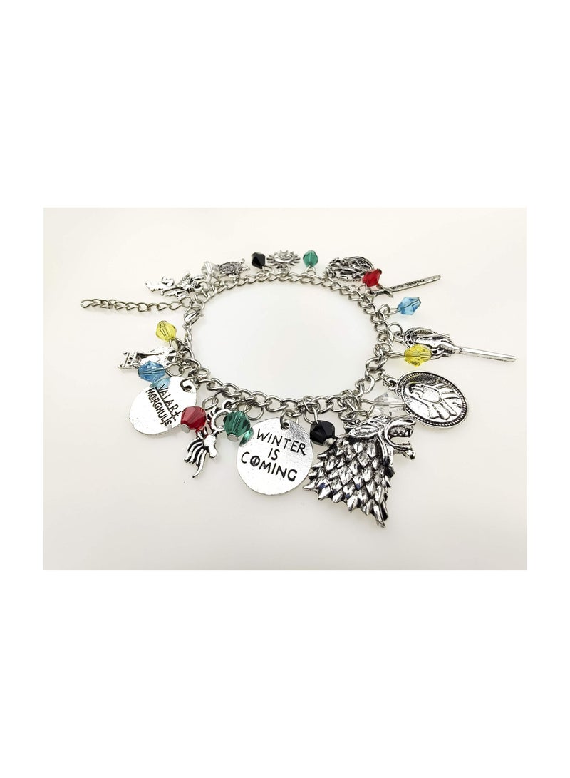 JOLLITY LLC Got Charms Bracelet, Game of the Crowns Inspired 12 Assorted Multiple Symbol Representing Your Favorite TV Play, House Stark/Lannister/Targaryen/Bolton/Tully/Hand of the King - Image 1