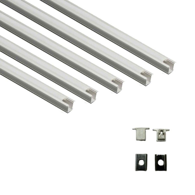Abaj Lighting Aluminum Rectangular Conciled LED 1Meter Profile Channels with Diffused Cover End Caps for LED Strip Light 07x09mm Pack of 5 - Image 1