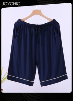 Joychic Casual Men's Summer Mid-pants Modal Skin-friendly Breathable Pajama Bottom Male Loose Stretchable Home Sleeping Pants with Pockets Indoor Outdoor Dark Blue  - Image 1
