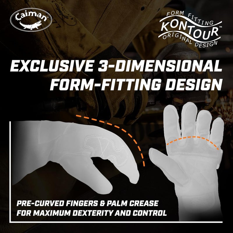 Caiman Caiman Premium Goat Grain TIGMIG Welding Gloves with Wool Insulated Back Scalloped Cuff Boarhide Palm Unlined Reinforced Thumb Kevlar Kontour Design WhiteGold XLarge 18716  - Image 4