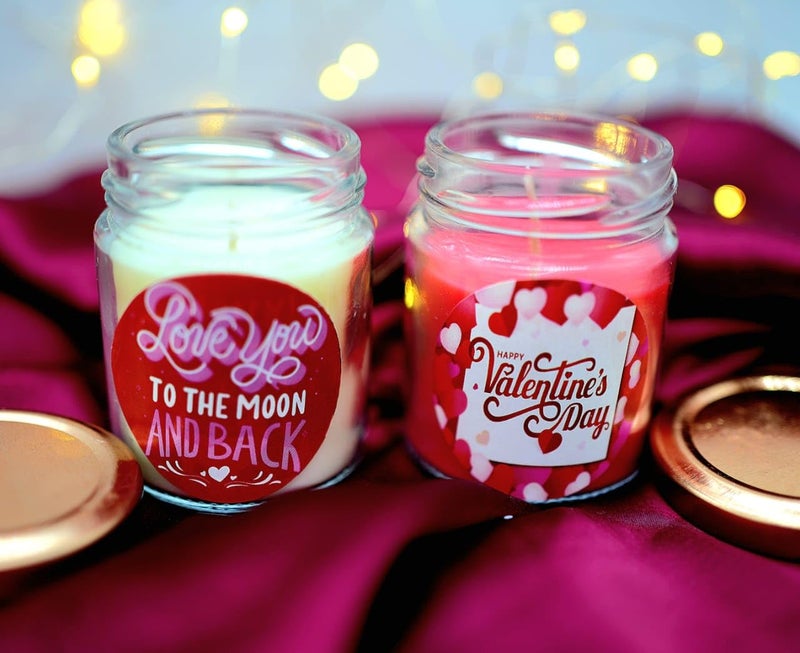 The Essenza Premium Festive Scented Candle Gift Set New Year Valentines Day Special Edition Aromatic Glass Jar Candles with Decorative Labels Valentines Day Jar Candles - Image 1