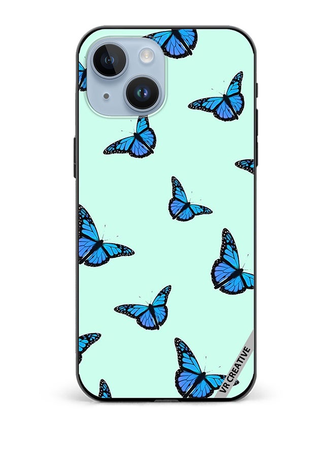 VR CREATIVE Protective Case Cover For Apple iPhone 15 Blue Butterfly Flies Design Multicolour - Image 1