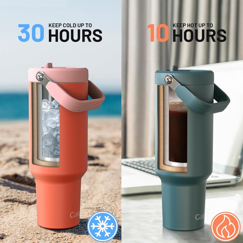 Cafezi 40oz Stainless Steel Vacuum Insulated Tumbler with Lid & Straw - Double-Wall Thermal Water Bottle for Hot & Cold Drinks, Leakproof Travel Mug with Handle, Fits Cup Holder, Ideal Home, Outdoor - Image 3