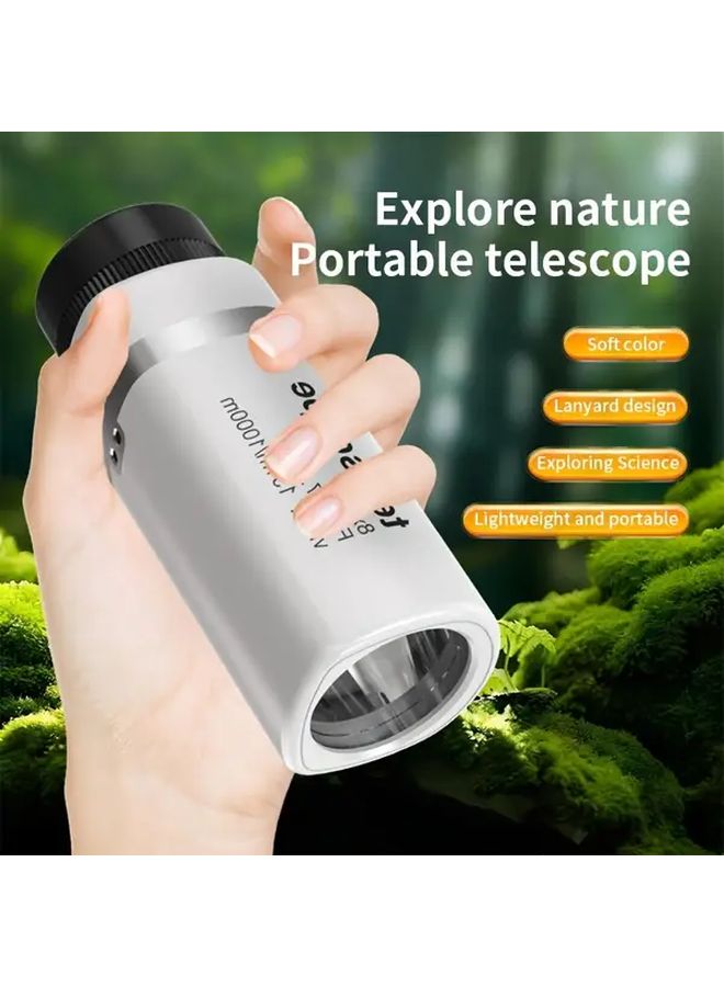 White Monocular Telescope 8x Magnification Portable for Stargazing Bird Watching Kids Educational Science Toy - Image 2