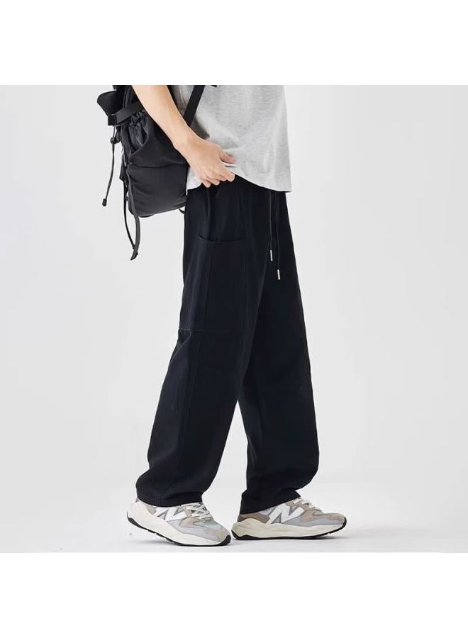 Wassup Sohot Men's American Workwear Loose Straight-leg Trendy Casual Wide-leg Pants Black XL - Image 3