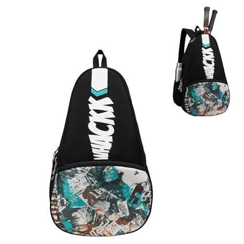 WHACKK Ace 28L Printed Black Badminton Tennis Pickleball Bag|Unisex|Lightweight|Shuttle Bag|Shoe Pocket|Backpack Style|Spacious Storage Compartment for Clothes|Rackets Tennis-6 Badminton-8 - Image 1