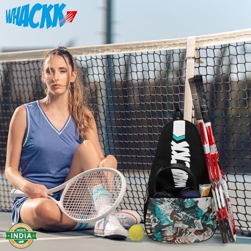 WHACKK Ace 28L Printed Black Badminton Tennis Pickleball Bag|Unisex|Lightweight|Shuttle Bag|Shoe Pocket|Backpack Style|Spacious Storage Compartment for Clothes|Rackets Tennis-6 Badminton-8 - Image 3