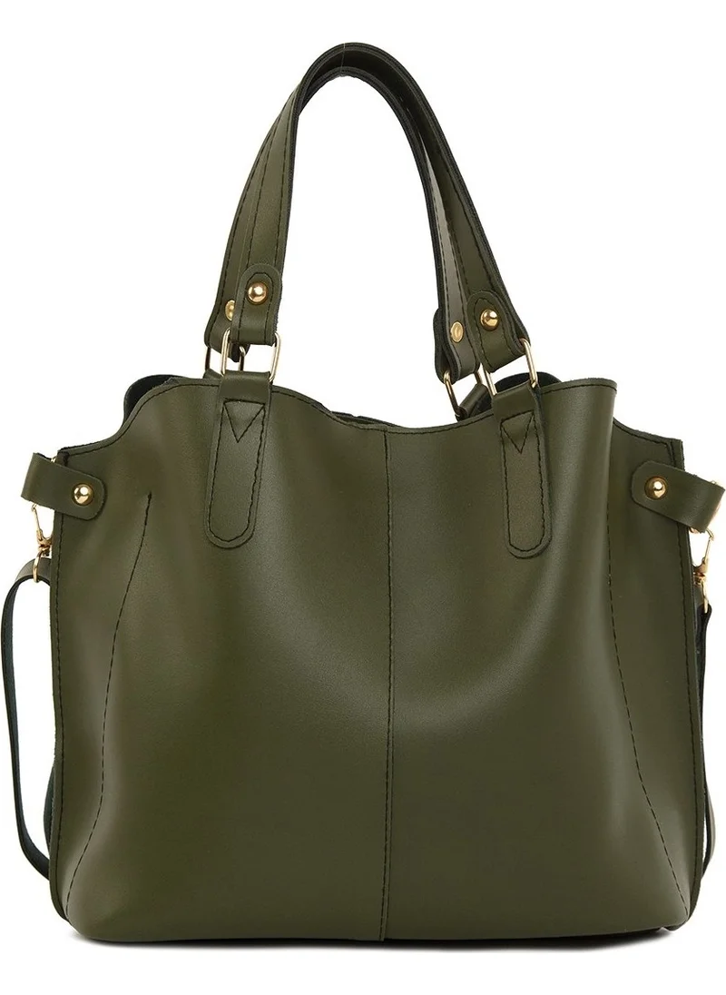 Bagmori Khaki Three Compartment Bag with Snap Detail