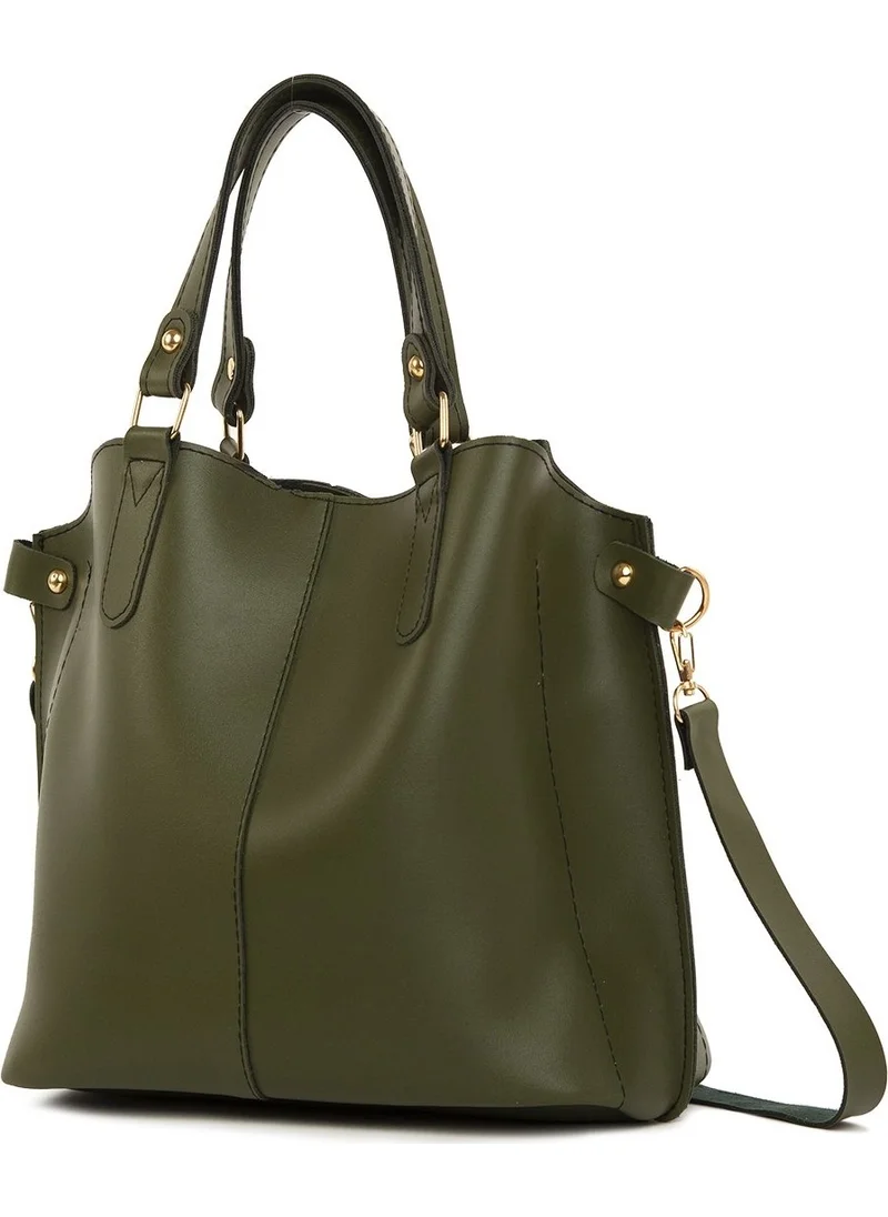 Bagmori Khaki Three Compartment Bag with Snap Detail