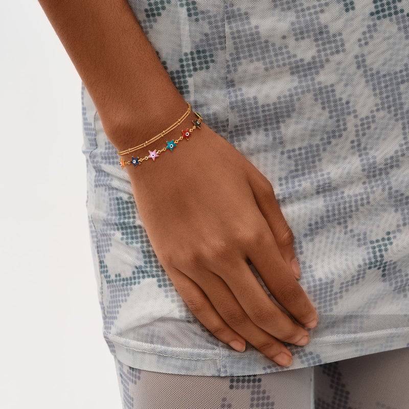 MEVECCO Bracelet for Women Gold Layered Satellite Chain Bead 14K Gold Plated Dainty 2 Layer Simple Jewelry - Image 4