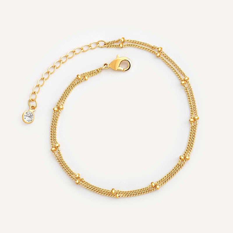 MEVECCO Bracelet for Women Gold Layered Satellite Chain Bead 14K Gold Plated Dainty 2 Layer Simple Jewelry - Image 5