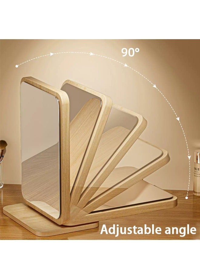 90° Rotating Desktop Makeup Mirror Portable Dressing Mirror Wooden Frame Decorative Mirror Single-Sided HD For Makeup Artists, Home Offices 21x16cm  - Image 2