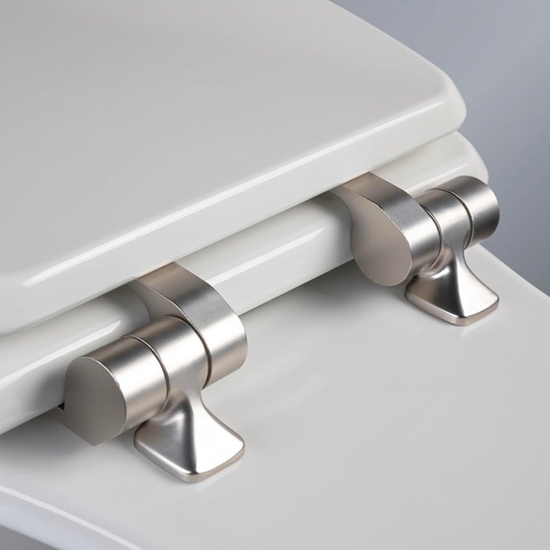 Mayfair Bennett Toilet Seat with Brushed Nickel Hinges, Slow Close Wood Seat, Secure Metal Hinges, Easy Install, Elongated, White - Image 2