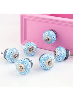 Indian-Shelf IndianShelf Vocal for Local Handcrafted 6 Pieces Ceramic Round Turquoise Dot Cupboard Knobs Kitchen Pulls Online15 Inches  - Image 1