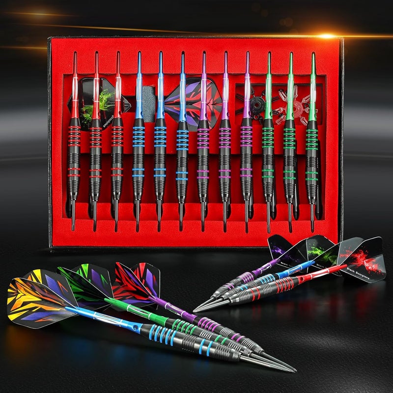 Wsdart ADKX Steel Tip Darts 12 Pack Set with Nonslip Iron Barrel Aluminum Dart Shafts and Flights + Darts Sharpener + an Gift Box - Image 4